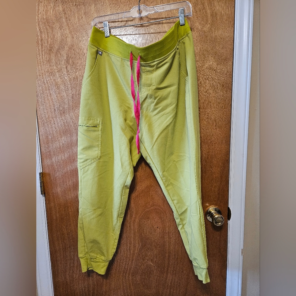 Figs Lime Green Jogger Pants with Pink Accents